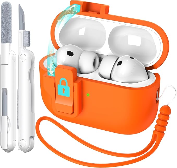 R-fun for AirPods Pro 3 Case with Cleaning Kit, Soft Liquid Silicone Rubber Protective Cover, Compatible with AirPods Pro 3rd Generation Case (2025), Compatible with MagSafe, Orange