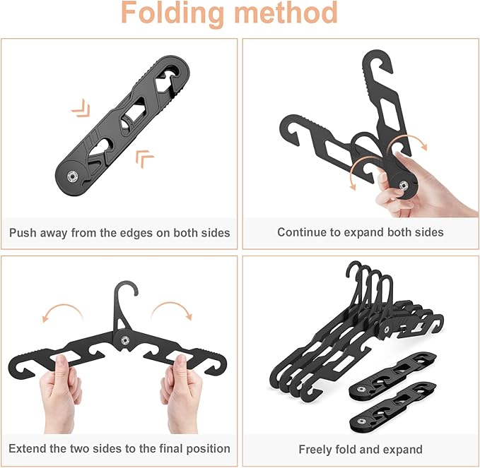 Premium Travel Hangers 6 Pack Portable Folding Clothes Hangers - Super Bearing Collapsible Hanger Foldable Clothes Drying Rack for Travel, Indoor and Outdoor Use (6 Pack Black)