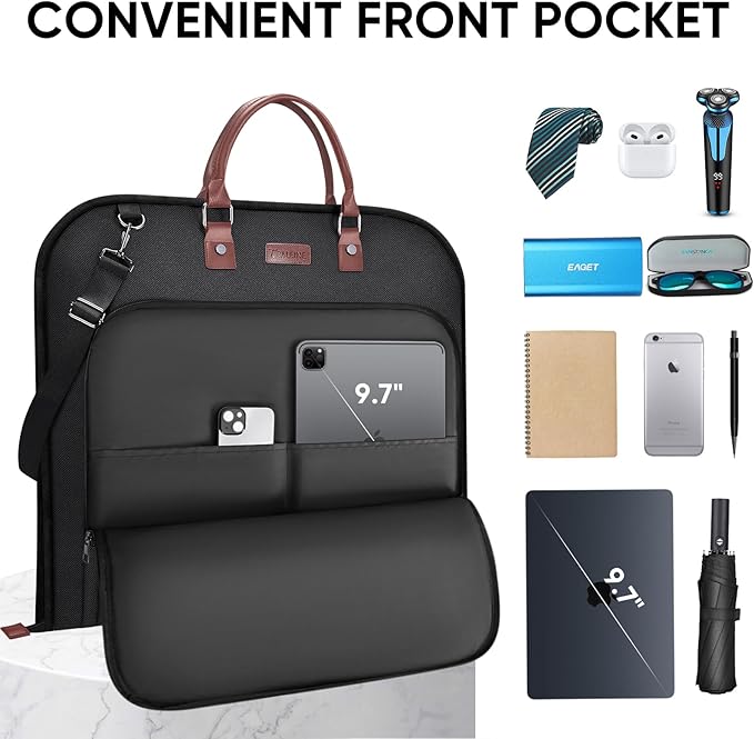 BALEINE Travel Garment Bag, Travel Suit Bag for Men, Water Resistant Carry on Garment Bag for Hanging Clothes, Garment Duffel Bag for Travel Business (Black)