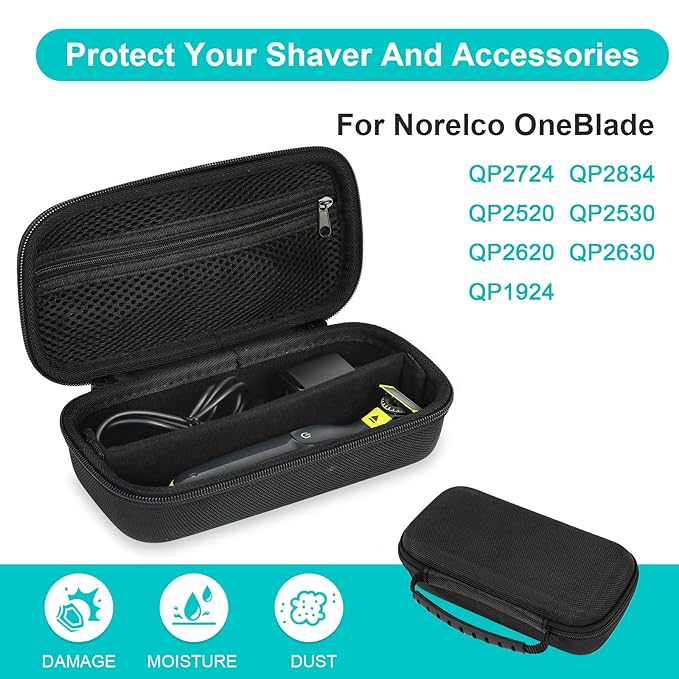 SLODE Hard Travel Case for Philips Norelco OneBlade QP2520 QP2530 QP2724 QP2834 QP2620 QP2630 QP1924 with Handle,Carrying Bag for Hybrid Electric Trimmer and Shaver (Black)