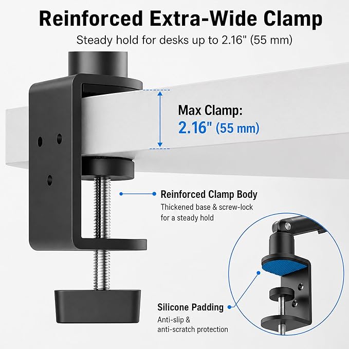 iPad Holder for Desk, Adjustable Tablet Arm iPad Desk Mount with C-Clamp, 30" Foldable Long Arm & 360° Rotation, Fits 4.7"–15.6" i Pad Pro/Air/Mini, Phones & 15.6" Portable Monitors for Desk/Bed Use