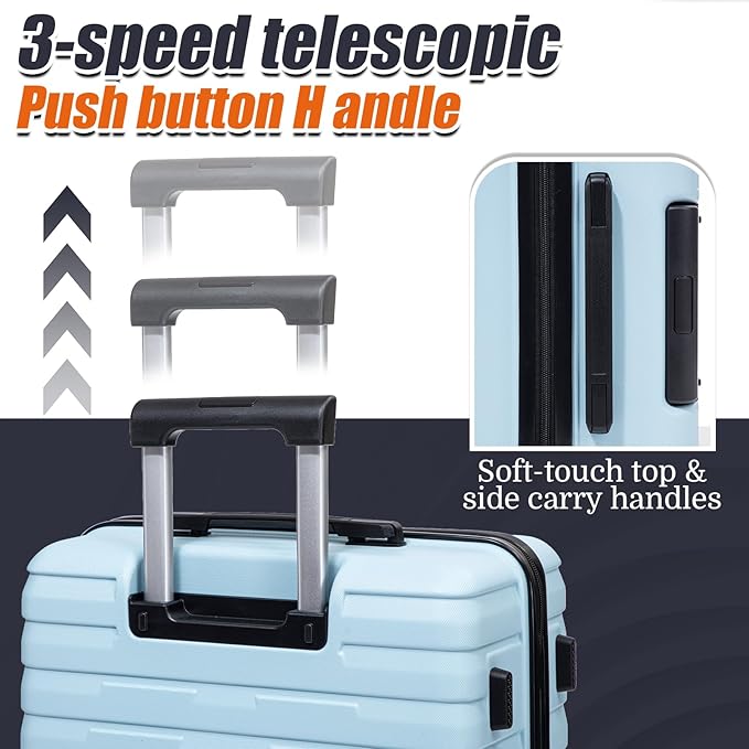 Cosbarn Luggage Sets 5 Piece, Suitcases with Wheels, PP Hard Case Luggage with Upgraded Shock-absorbing Spinner Wheel&TSA Lock, Carry On Luggage Set (SkyBlue, 5 Piece Sets (20/24/28/DB/TB))