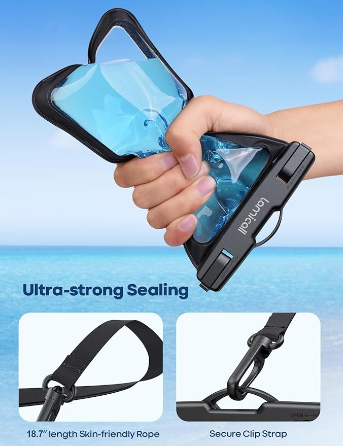 Lamicall Waterproof Phone Pouch Case Bag for iPhone 17 16 15 14 13 12 Pro Max Plus XS, Swimming Equipment Bags for 4-7inches, Black&Black