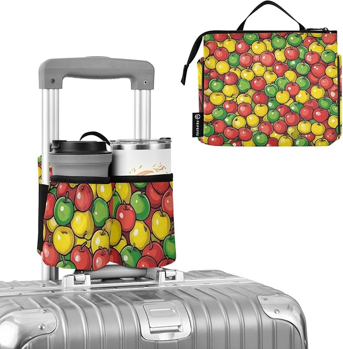 Luggage Cup Holder for Suitcases Free Hands Suitcase Cup Holder Travel Luggage Drink Holder Portable Luggage Cup Caddy Bag Carrier with Handle Apples Colorful