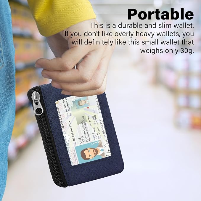 Minimalist Small Wallet for Men Women with 2 Zip Pockets, Multi Functional ID Case with Keychain and Card Holder, Coin Purse Badge Lanyard Pouch for Boys Girls Travel - Gray&Blue