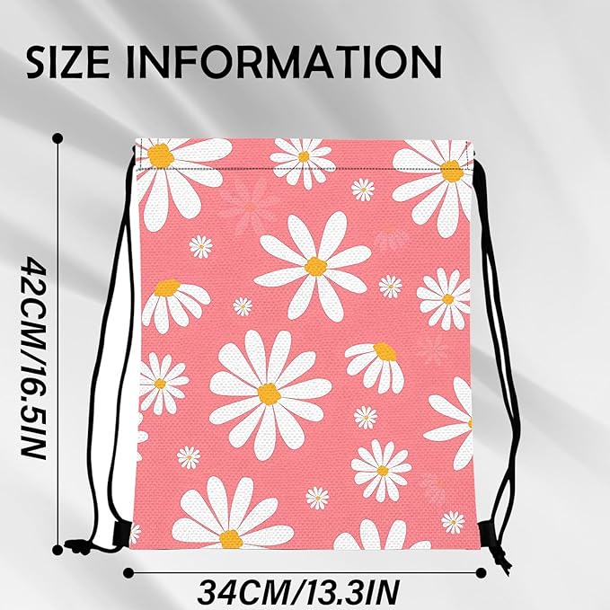 Drawstring Backpack for String Bag Waterproof Cute Sports Beach Swimming Travel (13"×17")-Daisy