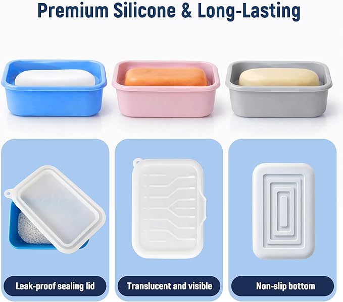 Leakproof Silicone Travel Soap Case: Compact Portable Bar Soap Case with Drainage Layer & Upgraded Lid - 2026 Travel Essentials for Camping, Gym, Shower & Carry-on Bags (Blue)