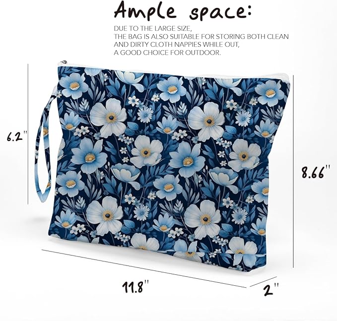 Fokongna Floral Print Wet Bag, Small Portable Waterproof Multi-Functional Organizer for Women, Ideal for Daily, Beach & Travel, Nautical Blue Daisy