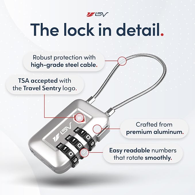 TSA Accepted Luggage Travel Lock, Set-Your-Own Combination Lock for School Gym Locker, Luggage Suitcase Baggage Locks, Filing Cabinets, Toolbox, Case (Silver, 4 Pack)