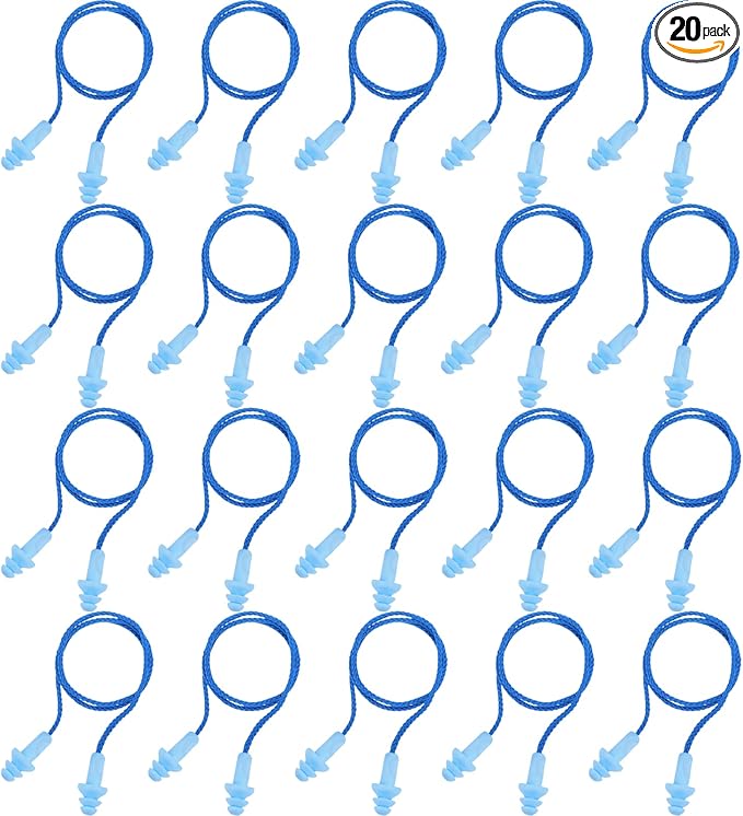 20 Pairs Corded Ear Plugs Reusable Silicone Earplugs with String Banded Ear Plug for Sleeping Noise Cancelling Noise Reduction Hearing Protection(Blue)