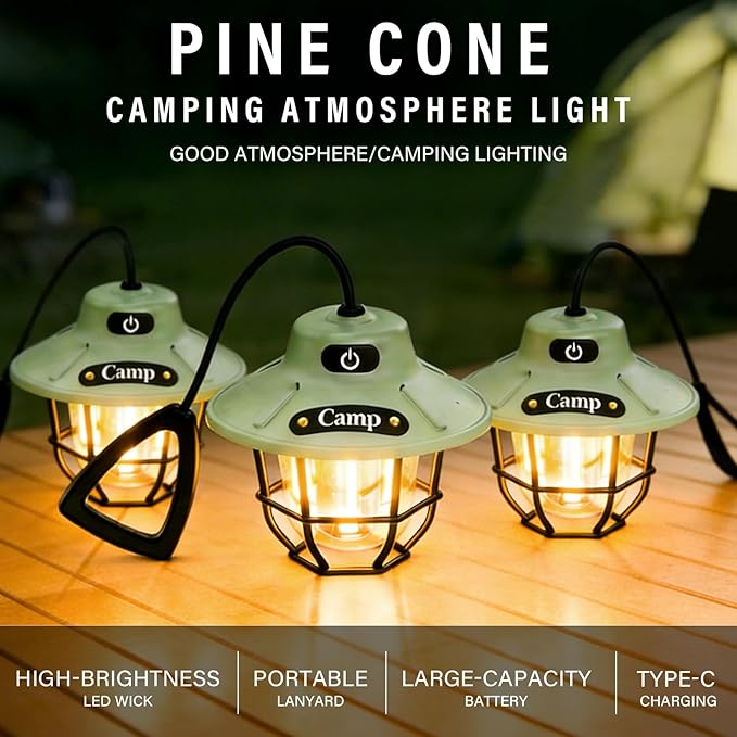 Camping Lantern Rechargeable，1200 Lumens LED Tent Light with 4 Light Modes, USB Portable Outdoor Flashlight for Camping, Hiking, Emergencies, Power Outages, SOS (Light Green)
