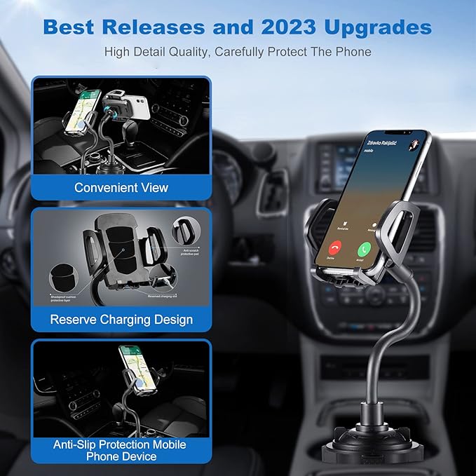 YUHENG Car Cup Holder Mount with 360° Rotation Adjustable Gooseneck,Car Phone Holder Mount for All Smartphones Cup Holder Cell Phone Automobile Cradles