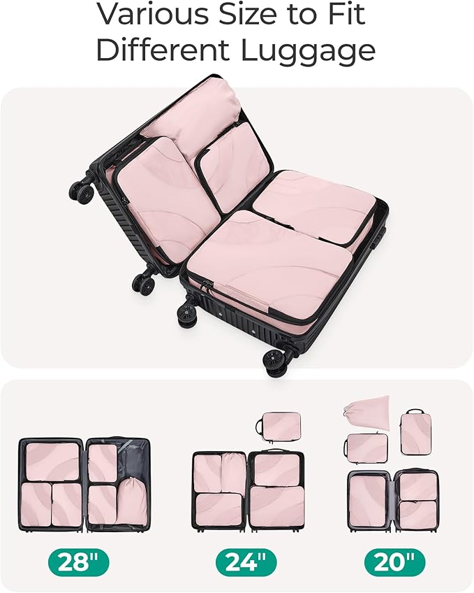 BAGSMART Compression Packing Cubes, 6 Set/4 Set/2 Set Travel Packing Cubes for Carry on Suitcases, Compression Suitcase Organizers Bag Set & Travel Cubes for Luggage, Lightweight Packing Organizers