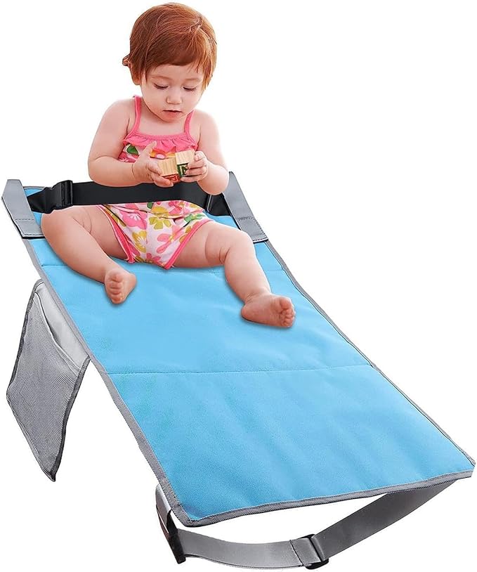 Kids Airplane Foot Pedal, Portable Folding Airplane Footrest, Universal Fit Adjustable Children Airplane Seat Extender (Blue)