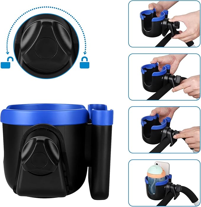 Accmor Stroller Cup Holder with Phone Holder, Bike Cup Holder, Universal Cup Holder for Uppababy Nuna Doona Strollers, 2-in-1 Cup Holder for Walker, Wheelchair, Scooter