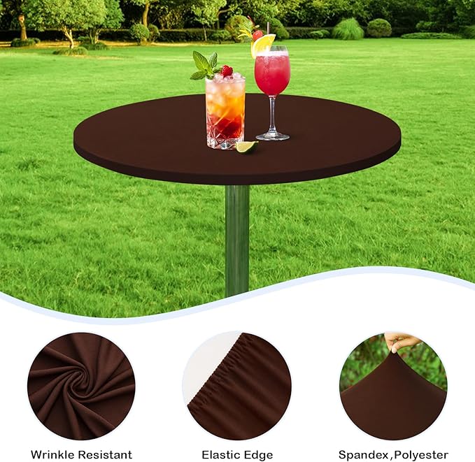 Wolkemer 4 Pack 2 Foot Brown Fitted Tablecloth 24 Inch Round Elastic Edges Table Cloth, Spandex Stretch Table Cover with Machine Washable Fabric for Wedding Party Picnic Dining Indoor Outdoor