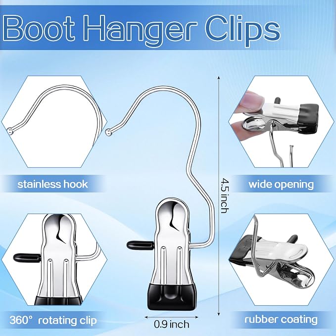 Moxweyeni 32 Pcs Hook 16 Boot Hanger Clips 16 S Hooks Non Slip Rubber Laundry Hanging Hooks Clothes Pins for Closet Organizer Bulk Hanger Clips for Travel Pants Socks Jeans Towels Handbags