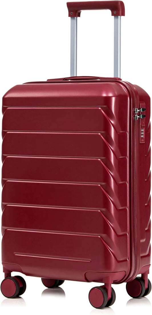 20 Inch ABS Hard Shell Travel Checked Luggage With Combination Lock, Red