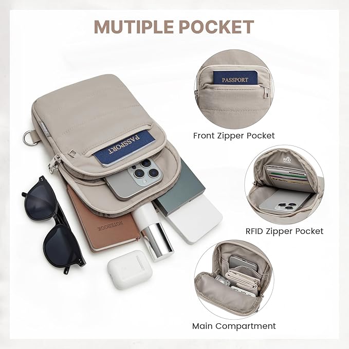 G4Free Small Sling Bag for Women, Anti Theft RFID Blocking Mini Crossbody Purse for Travel, Khaki