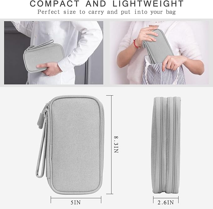 Skycase Electronic Organizer Travel Case - Waterproof Travel Cord Pouches for Organization, Cable Organizer, All-in-One Double Layers Storage Bag for Accessories, Charger, Cable, Grey - Large