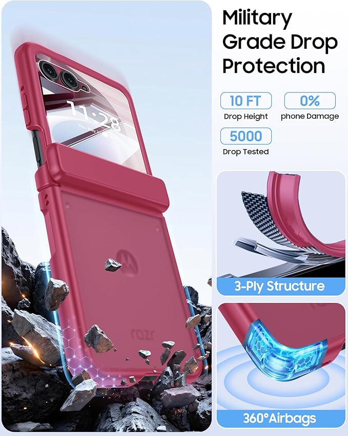 for Motorola Razr 2026 Case with Hinge Protection, Screen Protector, Ultra-Thin Skin Feel Translucent Frosted, Shockproof Cover for Moto Razr 2026-Rose Red