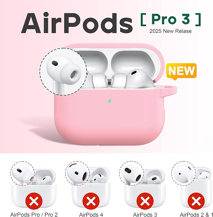 R-fun for AirPods Pro 3 Case (2025), Soft Silicone Protective Case Cover Compatible with Apple AirPods Pro 3rd Generation (USB-C Cable) for Women Men with Cleaning Kit and Keychain, Pink