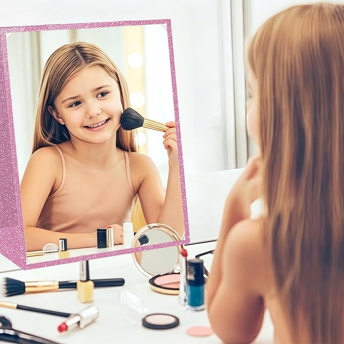 Foldable Full Length Mirror, 2 in 1 Hangable & Tabletop Acrylic Mirror, Portable Travel Mirror with Handle for Dance Bedroom Wardrobe Stage Makeup Checks Camping Outdoor Use (47" x 12.5", Tri-Fold)