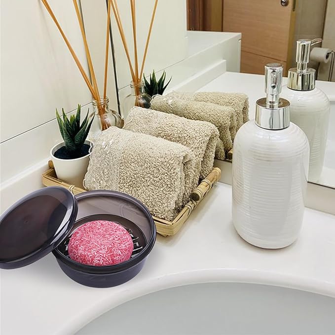 Travel Soap Case,Travel Soap Container with Drain Tray,Shampoo Bar Case with Lid for Shower, Traveling, Camping(Clear Black)