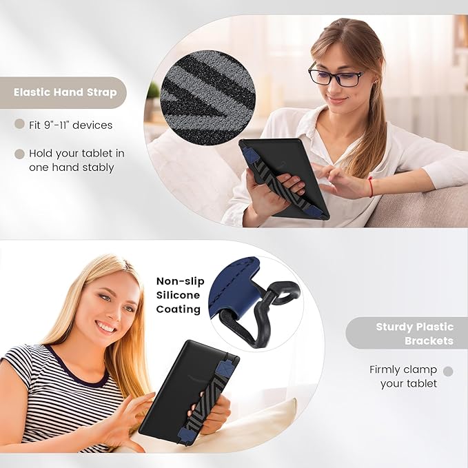 MoKo Security Hand-Strap for 9-11 Inch Tablets, iPad Pro/Air/Kindle Fire HD/Samsung - High-Elasticity Versatile Hand Strap, Lightweight Finger Grip Holder, Indigo