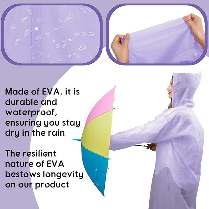 Rain Ponchos for Adults Reusable Rain Coats with Hood and Drawstring Thicken Ponchos Waterproof for Women(Purple)