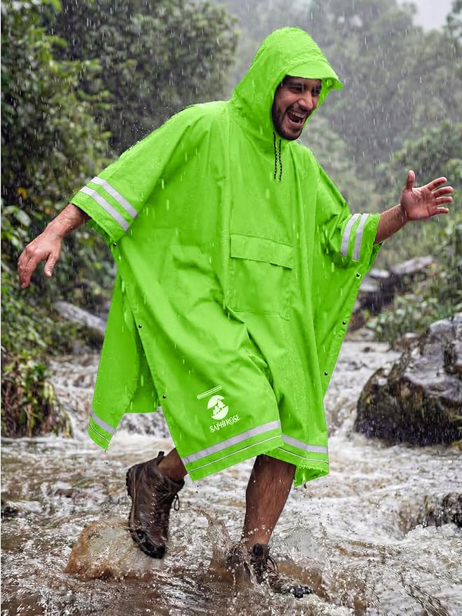 SaphiRose Hooded Rain Poncho Waterproof Raincoat Jacket for Men Women Adults