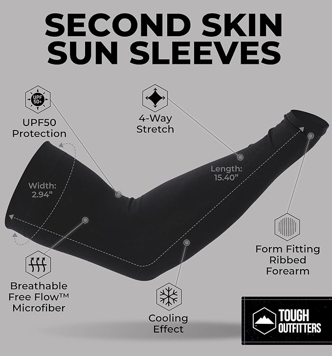 Tough Outdoors UV Arm Sleeves for Men Women - Sun Protection Sleeves - Compression Golf Baseball Cooling Tattoo Arm Sleeve