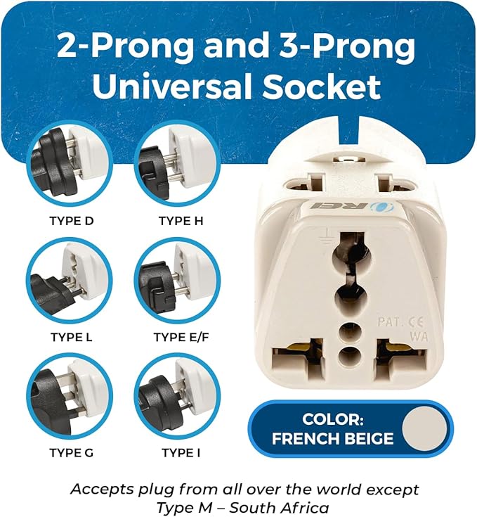 OREI European Power Adapter Plug, Perfect for Travel To Europe, Germany, France, Spain, Norway, Korea - Universal Socket - Type E/F Outlet - 2 Inputs - Safe Grounded Connection