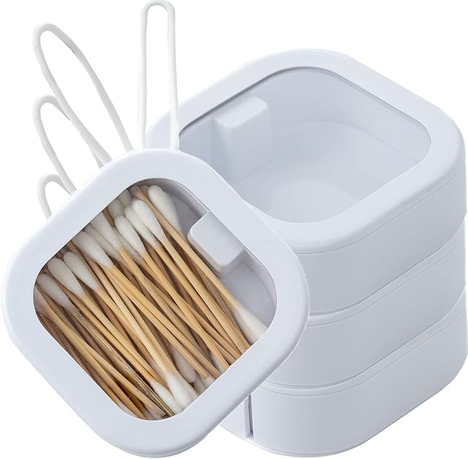 4Pcs Hair Tie Organizer,Portable Travel Qtip Holder,Bathroom Storage Organizer Qtip Dispenser Cotton Swabs Dispenser Kids Hair Accessory Box with Lid for Bathroom (4 Pcs White)