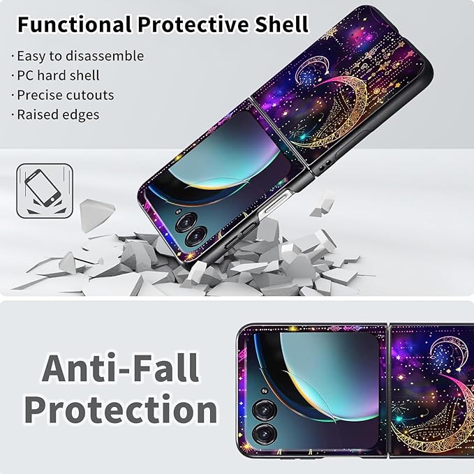 for Motorola Razr Plus 2025 Case,for Razor Plus 2025 Phone Case Cute Slim Hard PC Ultra-Thin Anti-Scratches Shockproof Protective Cover,Purple Glitter Moon