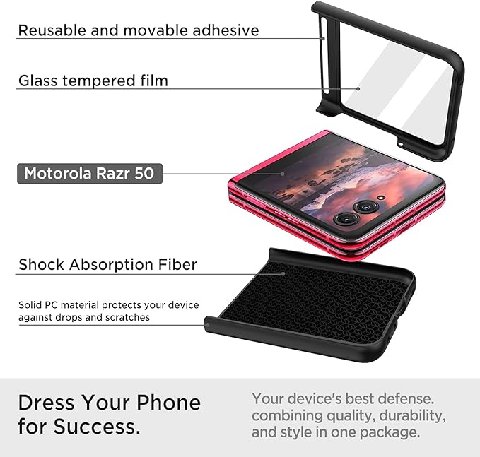 Miimall Slim fit for Motorola Razr 2024 Case with Screen Protector,Thin [Military Grade Shockproof][Camera Protection] Drop-Proof Hard Nonslip Rugged Grip Durable Cover,Razr 2024 Case,Black