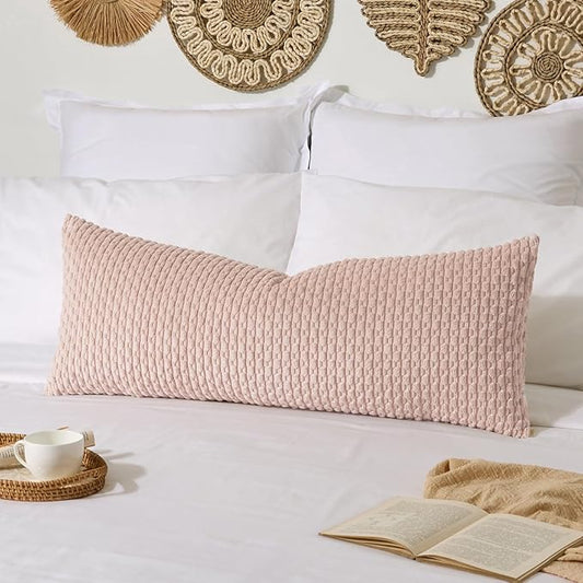 Kevin Textile Valentines Day 20x54 Inch Long Body Lumbar 1 Pack Boho Decorative Throw Pillow Cover Soft Striped Corduroy Rectangle Cushion Case Accent for Living Room Couch Sofa Bed, Light Pink