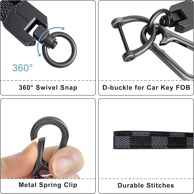 OHKYOOT Leather Car Keychain,Carabiner Clip Key Fob Keychain for Home Car Keys Women Men