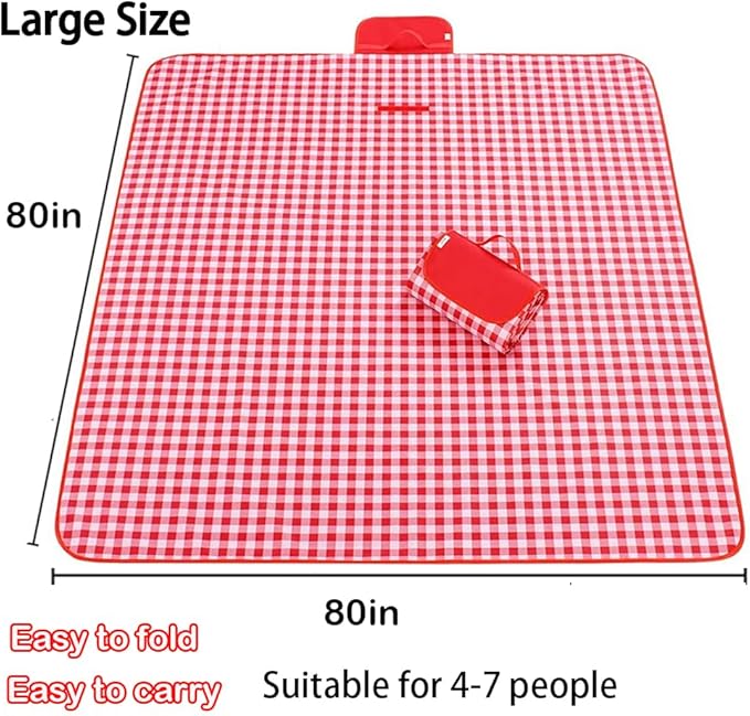 LRUUIDDE Oversize Picnic Beach Blanket, 80''x80'' Outdoor Waterproof Foldable Sandproof Blankets Plaid Picnic Mat for Beach Camping on Grass Picnic Blankets (RED, 80x80in)