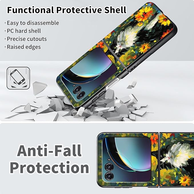 for Motorola Razr 2025 Case,for Moto Razr 60 Phone Case Cute Slim Hard PC Ultra-Thin Anti-Scratches Shockproof Protective Phone Cover,Watercolor Cat Floral