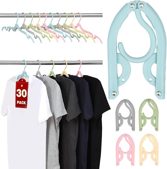 30 Pcs Travel Hangers, Cruise Ship Essentials Foldable Hangers Plastic Travel Essentials, Portable Cruises Must Haves 2026 for Suitcase, RV Camping Airplane Europe Vacation Essential, Morandi