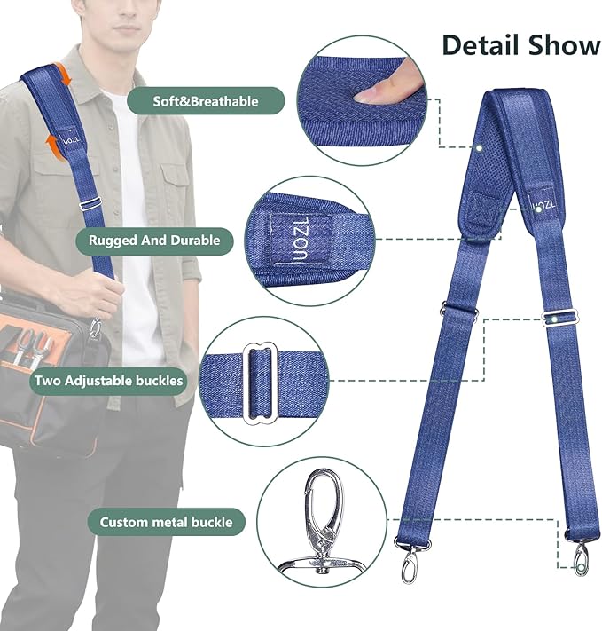 67 Inch Shoulder Straps, Soft with Ultra-Thick Fixed Shoulder Pad, Two Way Independently Adjustable Buckle Replacement Straps for Laptop Bag Messenger Bag Tool Bag Luggage,MixBlue