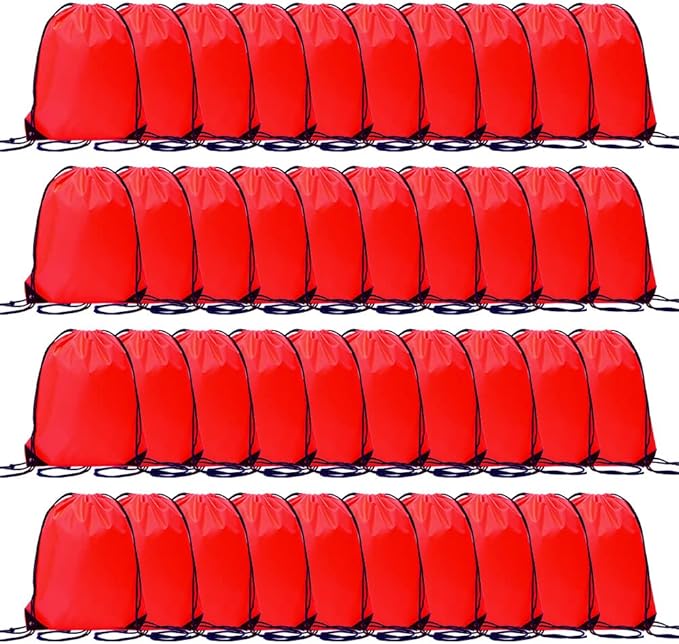 CODOBON 40 Pcs Drawstring Backpack Bulk Draw String Bags Cinch Polyester Bag for Gym Sport, Red