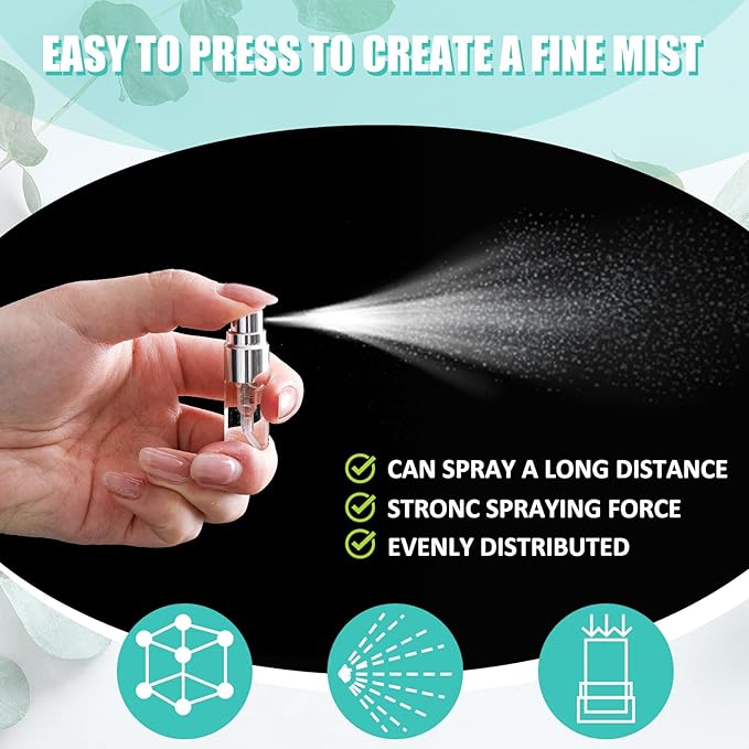 Zhehao 1 Pcs Mini Spray Bottles 2 ml Clear Glass Perfume Bottles Refillable Fine Mist Perfume Atomizer Portable Empty Sample Containers for Cleaning, Essential Oils, Travel (Silver Cap)