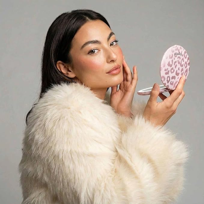 Fancii Mini Taylor Compact Magnifying Mirror with LED Light, 10x/1x, Rechargeable, 3 Light Settings, Dimmable-Small Lighted Travel Handheld Mirror for Pocket, Handbag, Purse, 2-Sided (Cosmic Leopard)