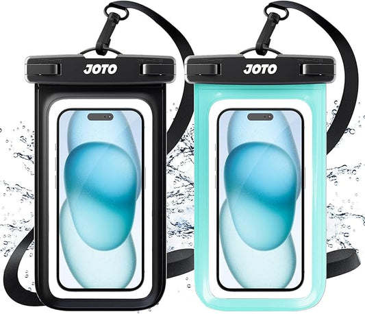 JOTO 2 Pack Universal Waterproof Phone Case for iPhone 17 Air 16 15 14 13 12 11 Plus Pro Max, IPX8 Cellphone Dry Bag XR X SE, Galaxy S23 S22 S21 S20+ S20 S10 Plus Note, Pixel up to 7" -Black/Green