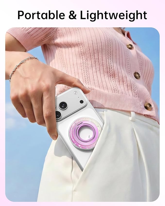 SYNCWIRE Magnetic Phone Ring Holder for MagSafe - Phone Grip Stand with 360° Rotation Finger Ring Kickstand Compatible with iPhone 17 16 15 14 13 12 Pro Max MagSafe Accessories,Galaxy Pink