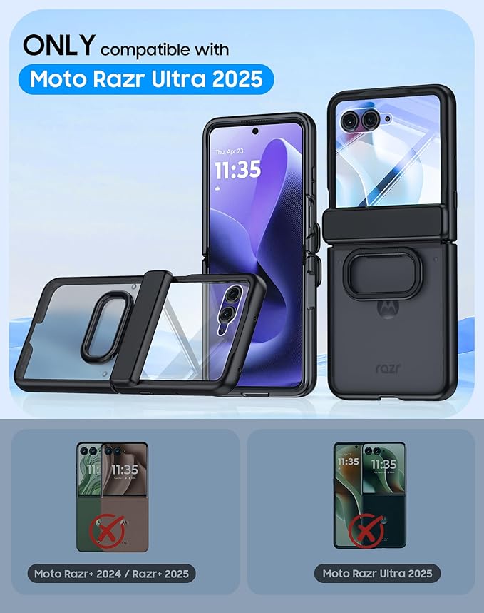 for Motorola Razr Ultra 2026 Case/Razr Ultra 2025 Case with Ring Holder,Hinge Protection, Screen Protector, Translucent Frosted Shockproof Slim Cover for Razr Ultra 2026/2025 -Black