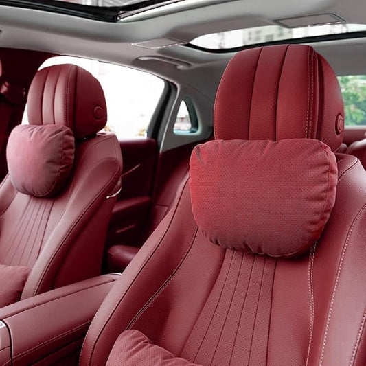 2 Pcs Car Headrest Neck Pillow for Driving,Universal Premium Suede Leather Soft and Comfortable Headrest,Three Gears of Height Adjustment Car Seat Headrest Pillow Car Interior Accessories