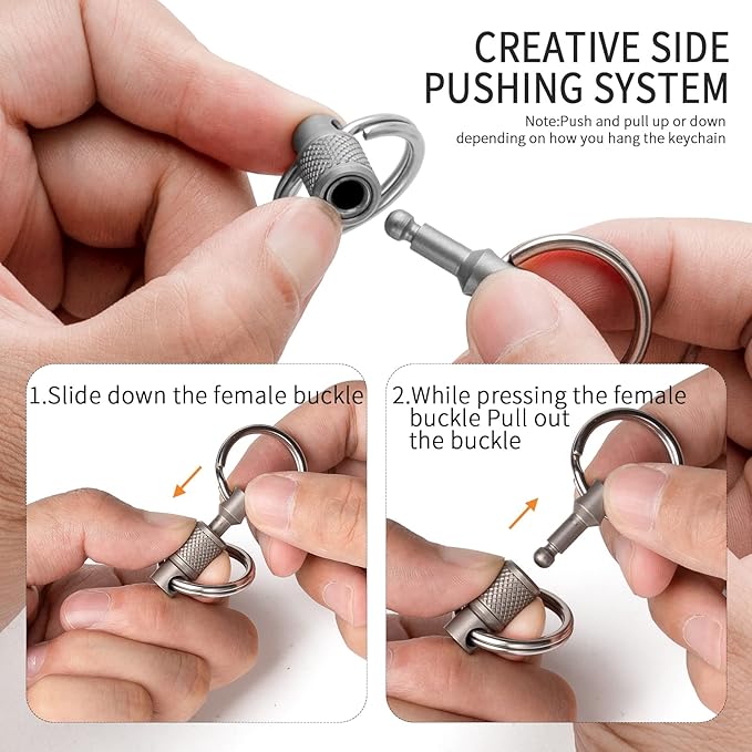 FEGVE Titanium Quick Release Swivel Keychain, Pull Apart Detachable Keychain Heavy Duty Car Key Holder with Key Rings